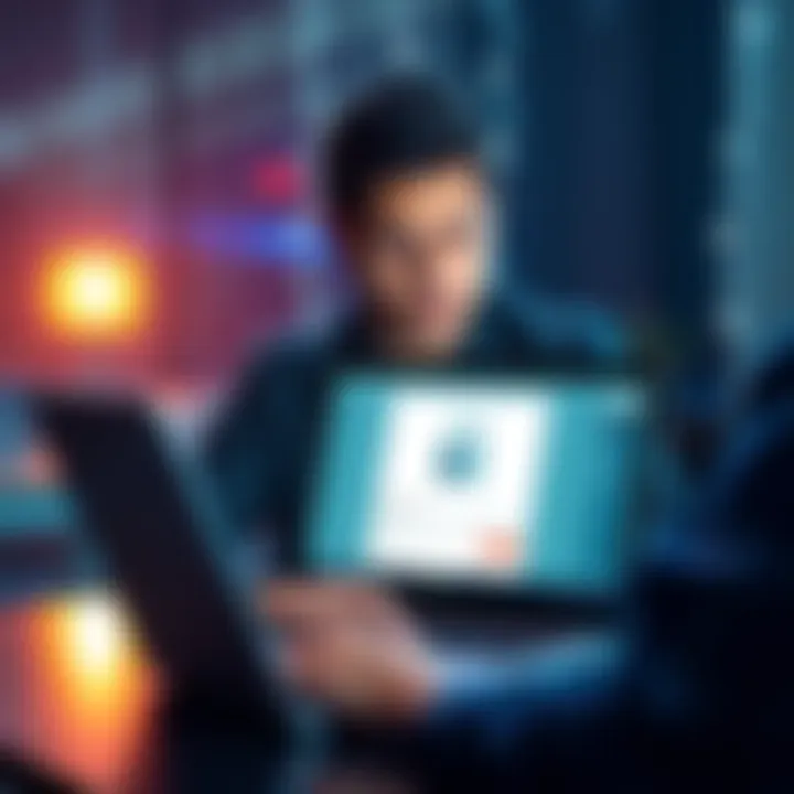 A founder looks concerned while checking his laptop, showing a locked account screen.