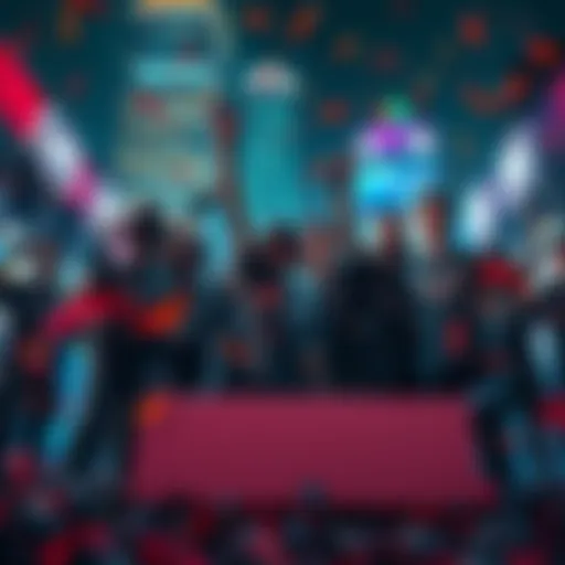 Fragment24 team celebrating in Houston after reclaiming the city from KoQ, with confetti and banners promoting their victory