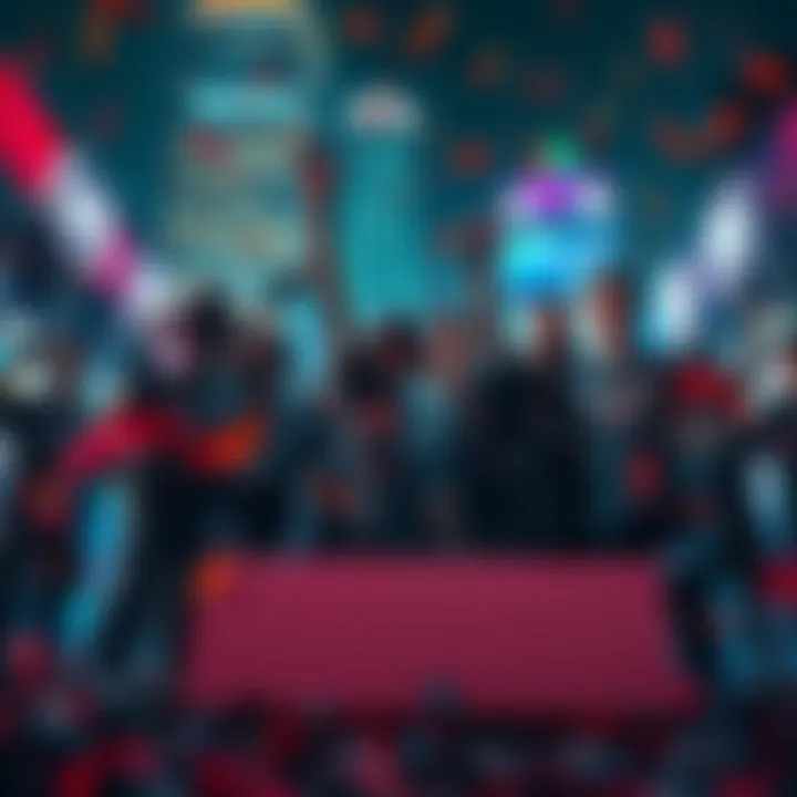 Fragment24 team celebrating in Houston after reclaiming the city from KoQ, with confetti and banners promoting their victory
