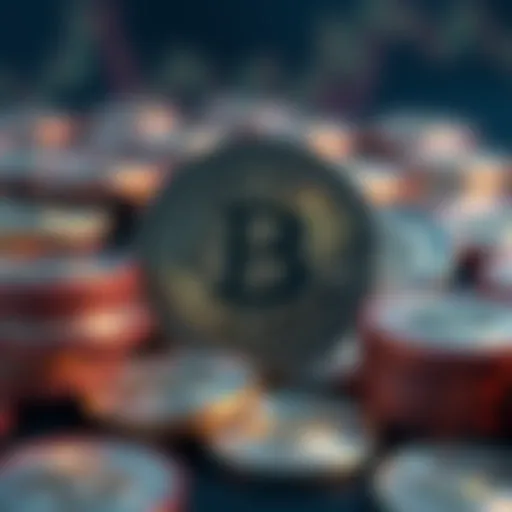 A graphic showing cryptocurrency coins with a tax symbol overlay, representing France's new tax on large crypto holdings.