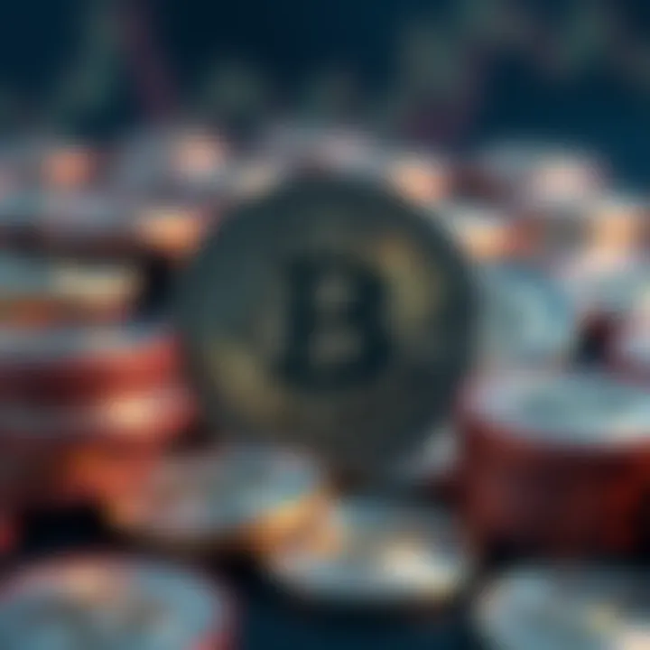 A graphic showing cryptocurrency coins with a tax symbol overlay, representing France's new tax on large crypto holdings.