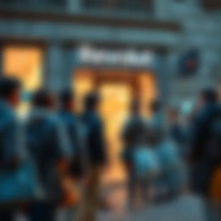 Frustrated Revolut users gather outside a bank in France, discussing recent transaction issues.