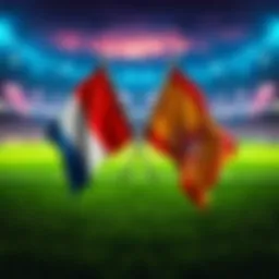 French and Spanish flags crossed, representing the semi-final match between France and Spain.