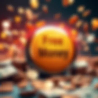 Free Money Button Concept A visual representation of a large button labeled 'Free Money' with coins and cash flowing around it, symbolizing economic impact.