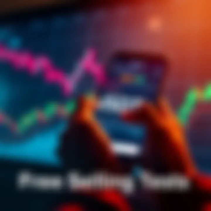 A person using a smartphone to communicate about USDT selling opportunities with a backdrop of financial graphs.
