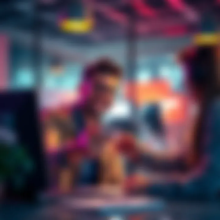 A freelance artist happily receiving payments through cryptocurrency while a client makes a credit card payment in the background