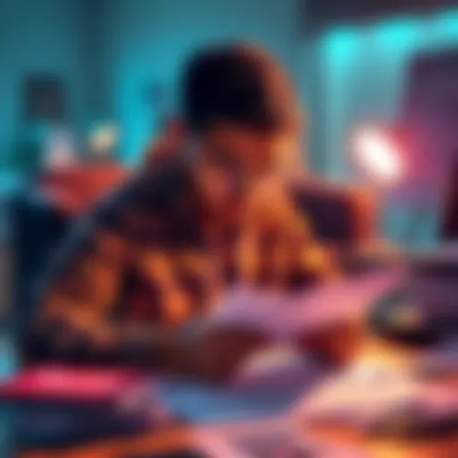A person organizing financial documents and cryptocurrency records for tax filing