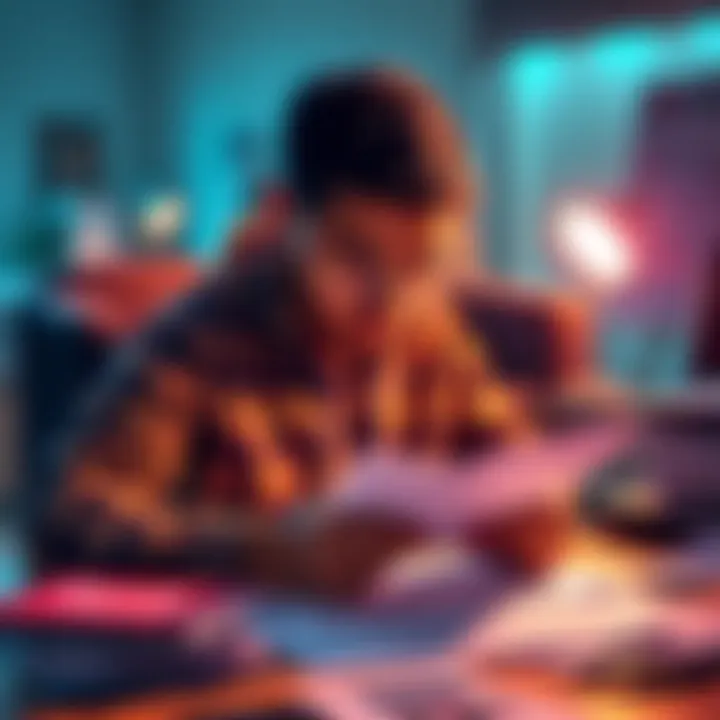 A person organizing financial documents and cryptocurrency records for tax filing