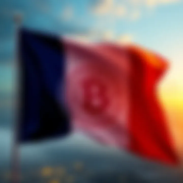 A graphic showing the French flag and a cryptocurrency symbol with a tax sign