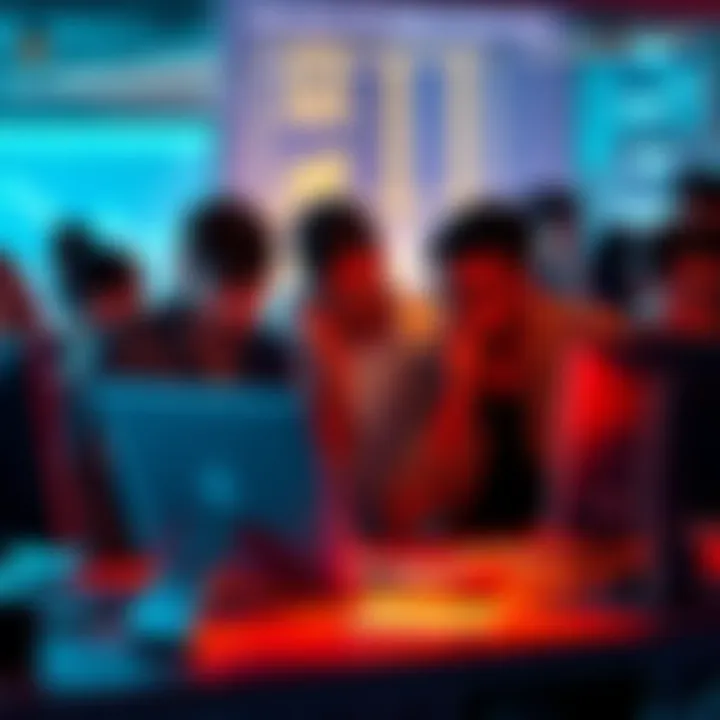 Struggling French users seeking help A group of French people gathered around computers, discussing login issues and sharing advice