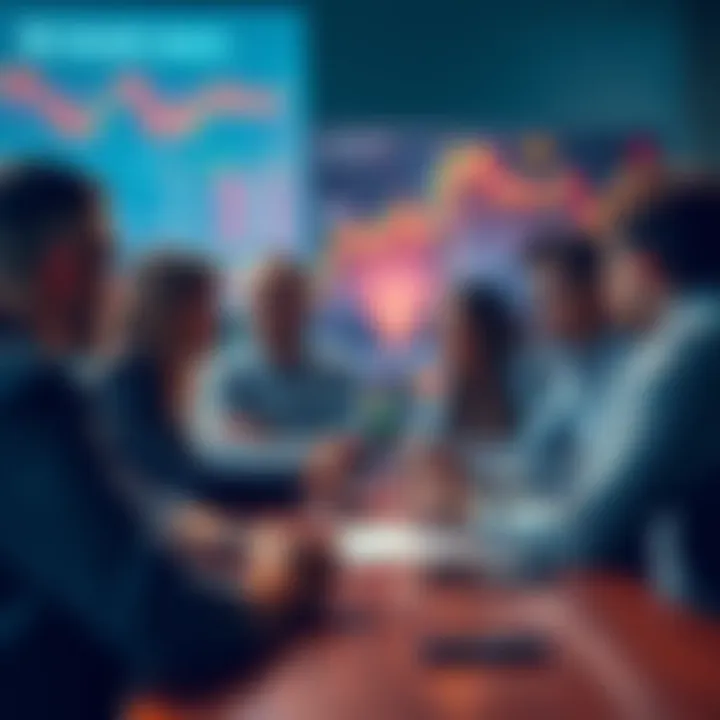 Group of people sharing Litecoin trading strategies and technical analysis during a discussion