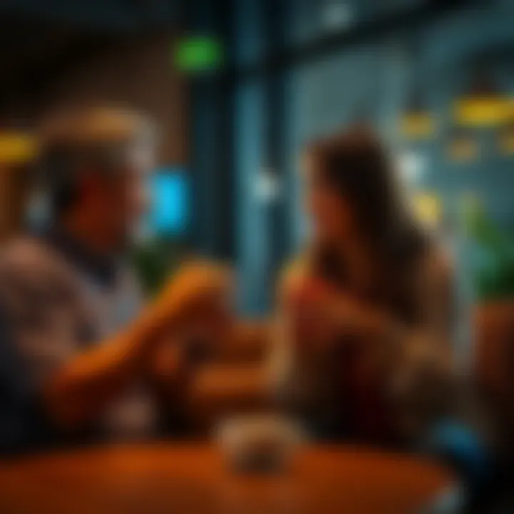 Two friends chatting over coffee, sharing opinions on a recommended professional for services