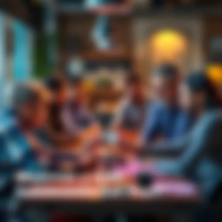 A group of friends sitting around a table brainstorming investment ideas with a $500 cash in front of them