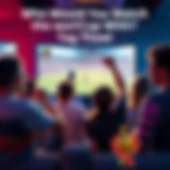 A group of friends excitedly watching a soccer match on TV, cheering and celebrating together.