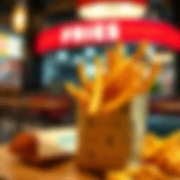 A close-up of crispy fries served in a paper bag at a fast food restaurant