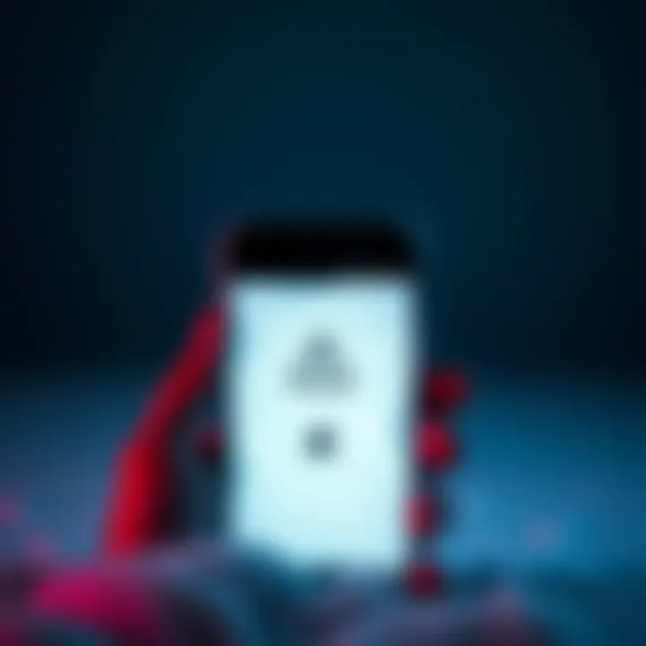 A smartphone displaying a frozen banking app with a warning symbol, representing a locked-out account experience.