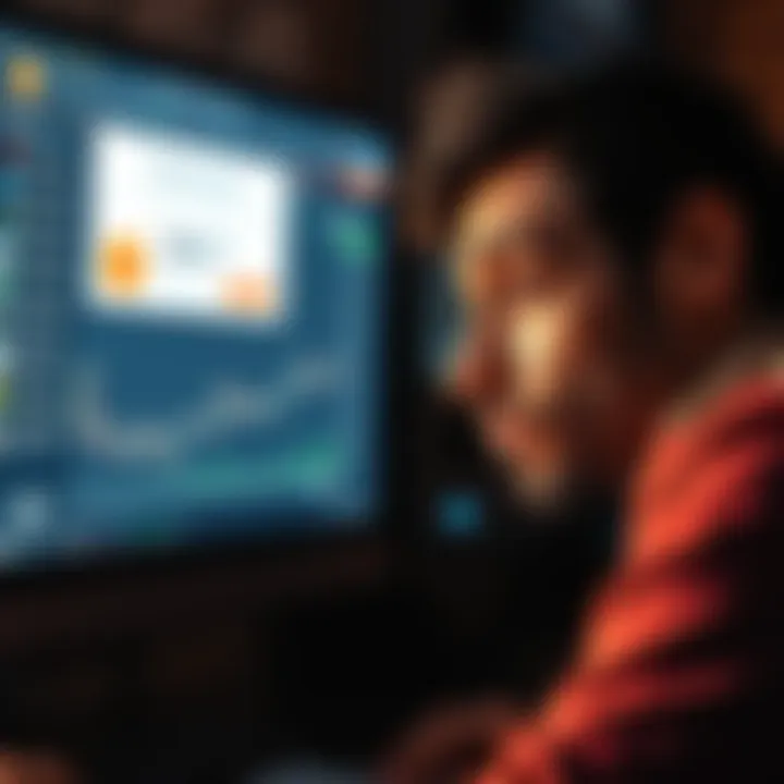 A person looking worried while staring at a computer screen displaying a cryptocurrency exchange with a frozen account notification and a $50 Bitcoin transaction.