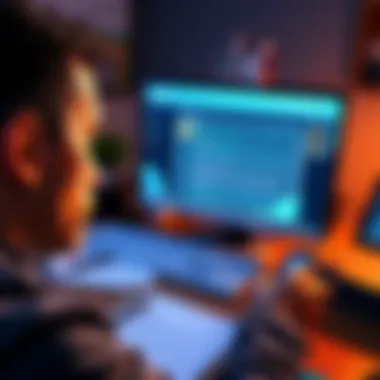 A person looks frustrated while staring at a computer screen showing a frozen Coinbase account with a large amount of USDT. Documents and a phone displaying messages are on the desk.
