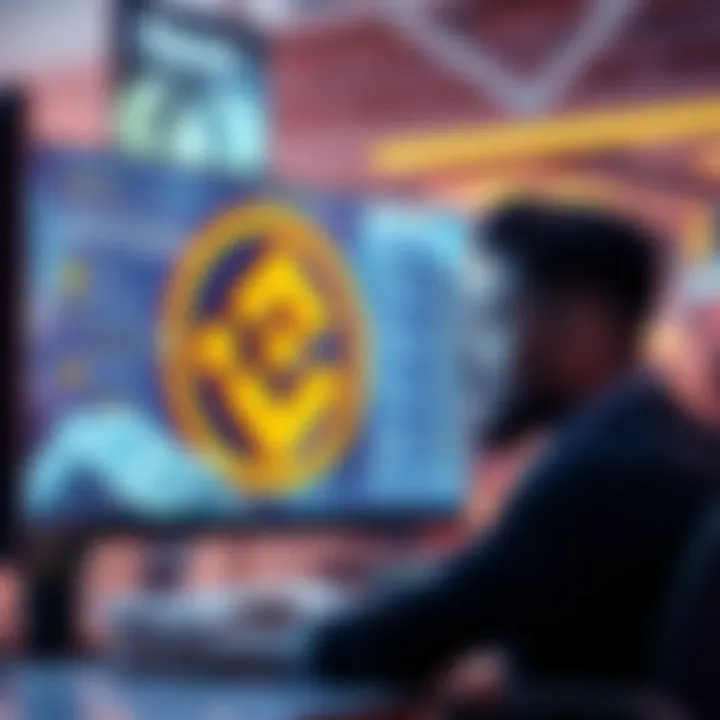 Frozen Funds A Binance logo with a graphic showing frozen funds and a worried user looking at a computer screen.