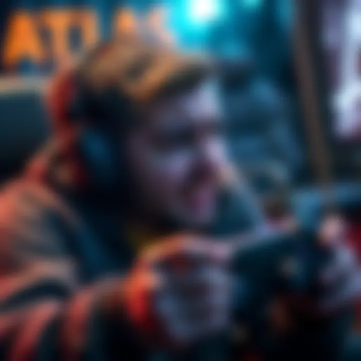 A gamer shows frustration while playing Atlas Fishing V1 with a game controller, displaying a troubled expression due to gameplay issues.