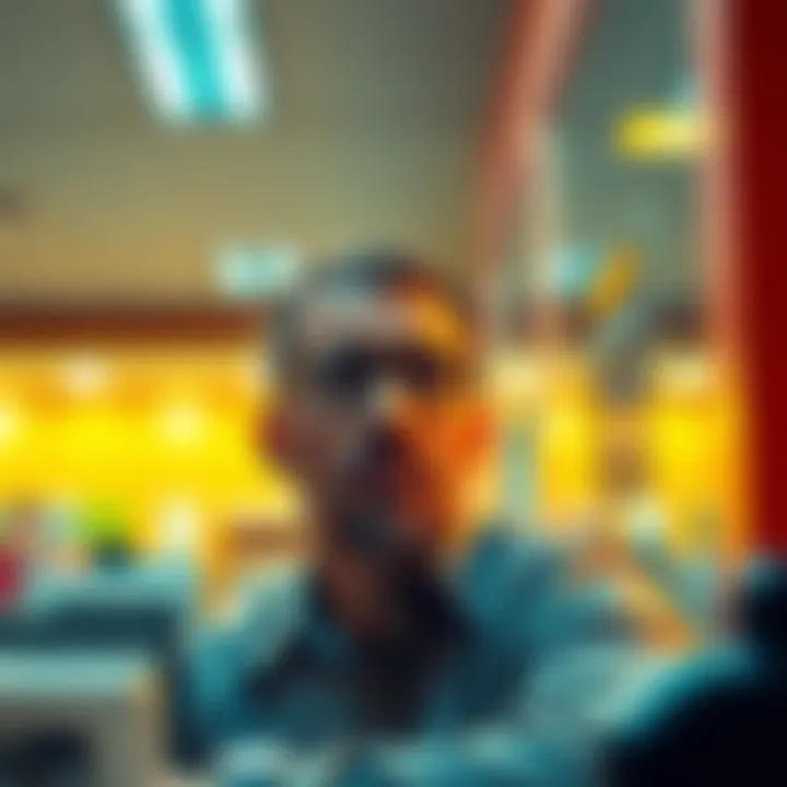 An Illinois man looking frustrated at a bank counter while trying to buy cryptocurrency