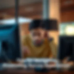 Person frustrated with survey Individual looking at computer with a frustrated expression while attempting to complete an online survey