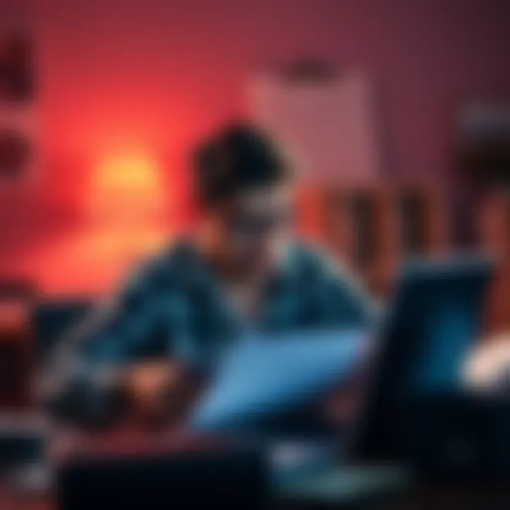 Frustrated Coinbase customer A person looking stressed while checking their refund status on a laptop, surrounded by paperwork and a phone in hand