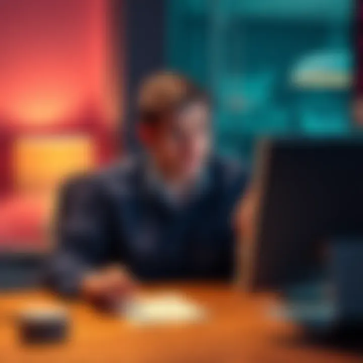 A person sitting at a computer looking confused and frustrated while holding ID documents, struggling to access their Coinbase account.