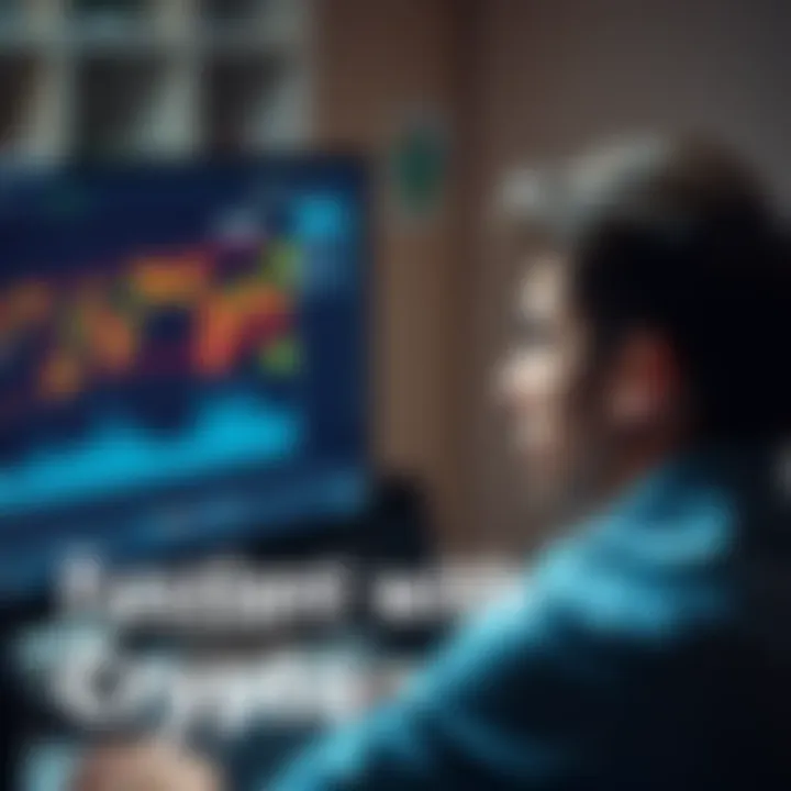 Person looking frustrated at computer with crypto charts A frustrated individual stares at a computer screen displaying declining cryptocurrency charts, reflecting disappointment and doubt about crypto investments.