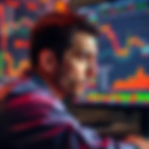 Frustrated Crypto Trader A person looking stressed while watching a computer screen filled with cryptocurrency graphs and charts, symbolizing market challenges.