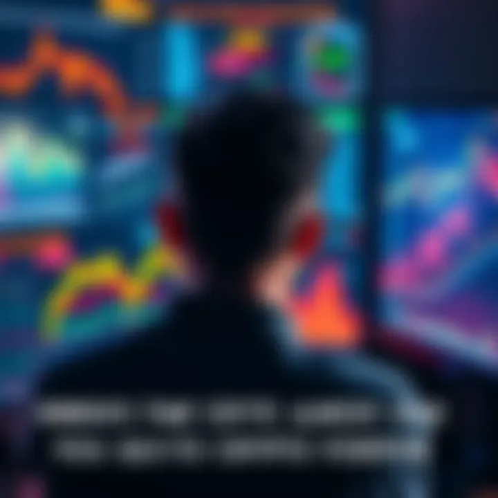 A person staring at their computer screen, looking frustrated and overwhelmed by cryptocurrency charts and graphs