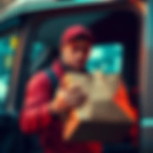 Delivery driver looking upset while holding a delivery bag outside their vehicle, expressing frustration over low pay.