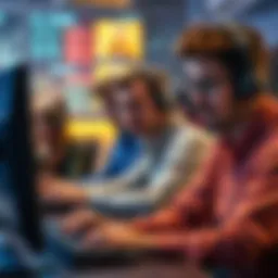 A group of people looking confused while using their computers, discussing login streaks on forums