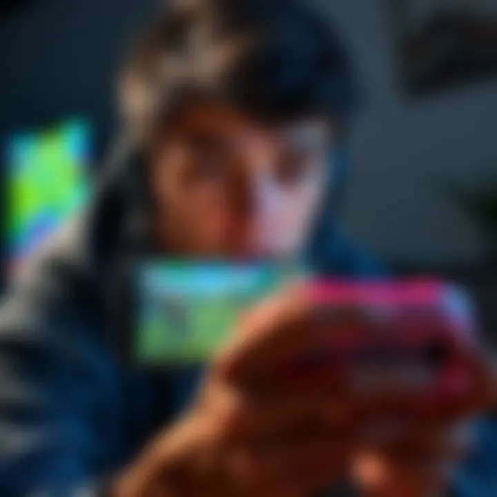 Frustrated gamer looking at phone A person looking frustrated while holding a smartphone, showing a lagging game on the screen