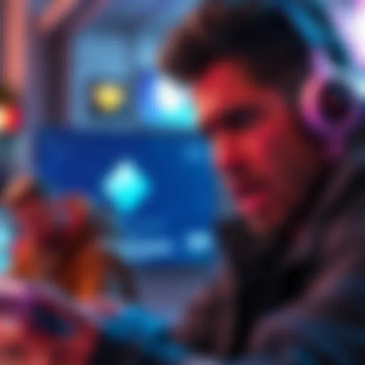 A gamer looks annoyed at popups blocking diamond collection in a mobile game, with a visible diamond icon on the screen.