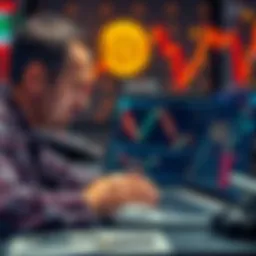 A person looking stressed while analyzing fluctuating Bitcoin price charts on a laptop screen, showing concern over missed investment opportunities.