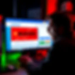 A frustrated person looking at their computer screen showing a Coinbase account with a blocked transaction for a rapidly increasing cryptocurrency