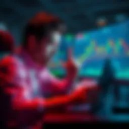 A person sitting at a desk with a laptop, showing frustration while looking at cryptocurrency charts on the screen