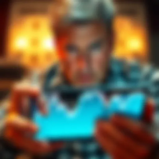 An investor stares at a smartphone showing a dropping price graph for a trending coin app, appearing worried and frustrated.