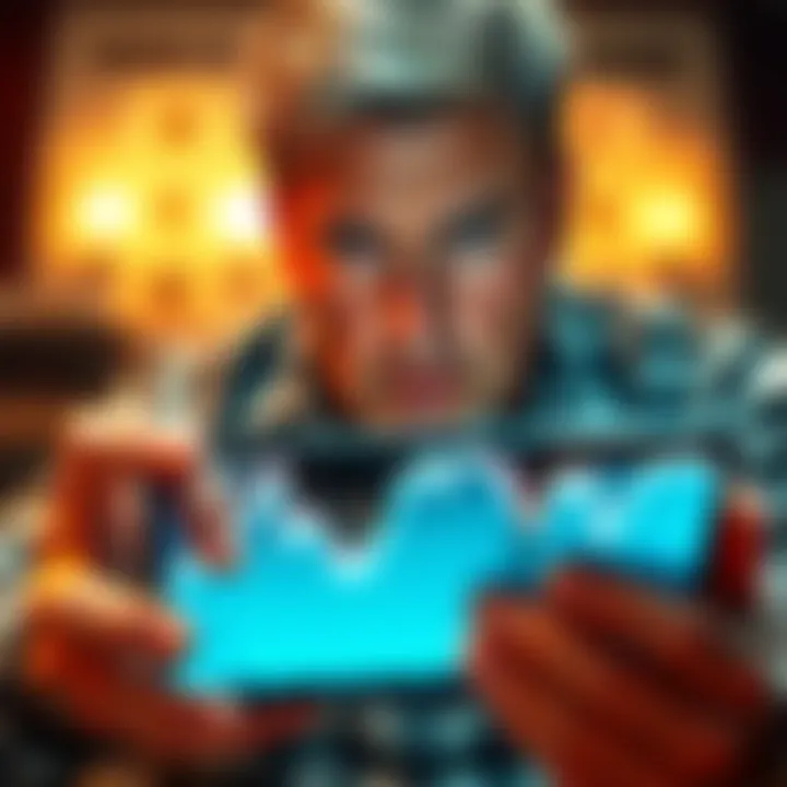 An investor stares at a smartphone showing a dropping price graph for a trending coin app, appearing worried and frustrated.