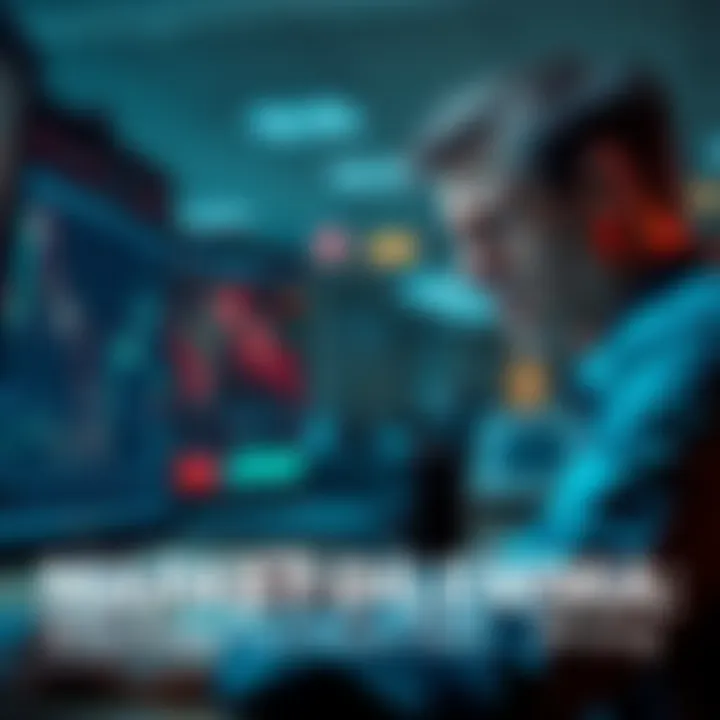 A person frowning while analyzing stock market charts on a computer screen, showing a downward trend