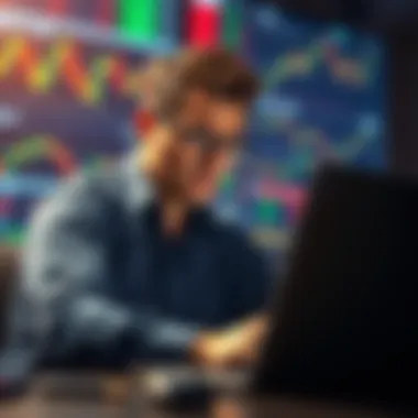 A person looking stressed while analyzing stock market charts on a laptop, reflecting challenges of aggressive investing