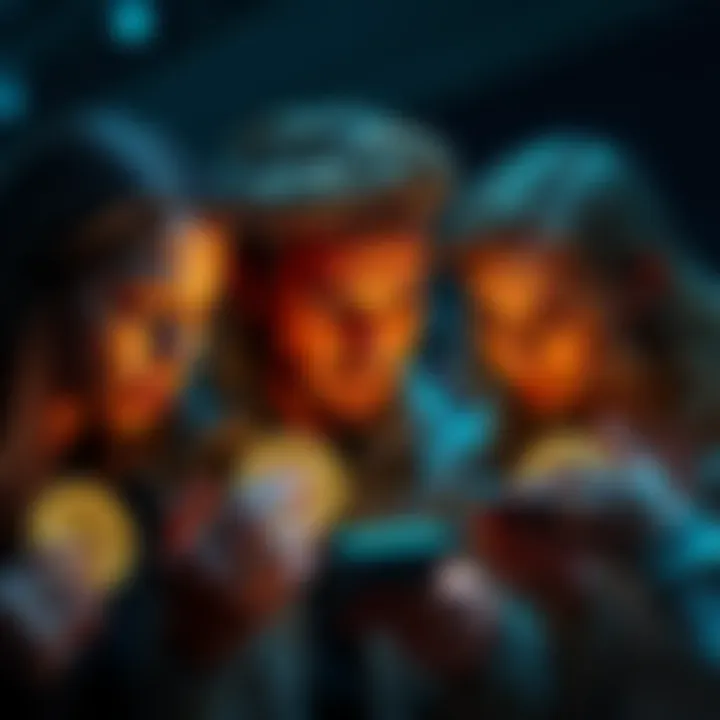 Frustrated investors holding Kaspa coins A group of frustrated investors looking at their phones with expressions of disappointment, holding Kaspa coins, symbolizing their desire for wealth