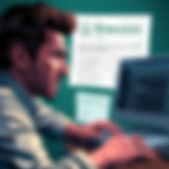 A person with a frustrated expression staring at a computer screen showing tax forms, representing frustration over delayed 1099-DA forms from Kraken.