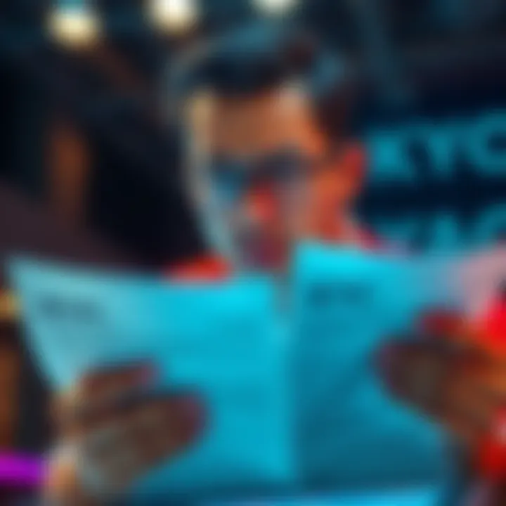 Individual looking at KYC documents with a frustrated expression, searching for solutions online