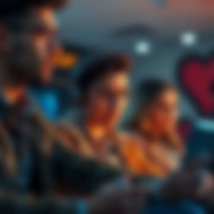 A group of people expressing frustration while looking at their screens, discussing ad playback problems for Atlas Bucks