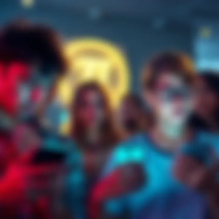 A group of frustrated people looking at their phones with expressions of disappointment, symbolizing delays in accessing the Pi App.