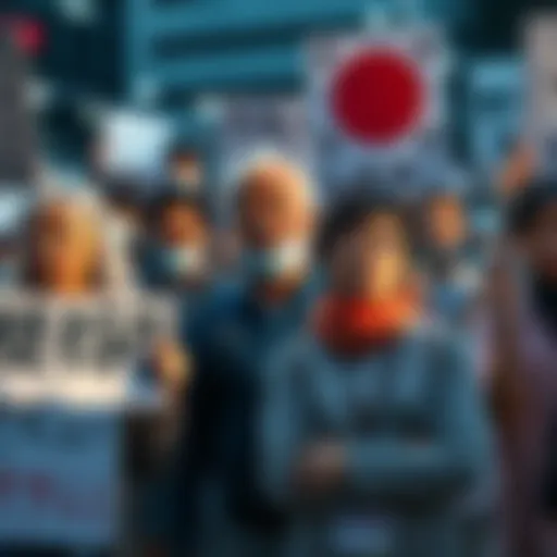 A group of concerned individuals holding signs demanding action on the Saitama allegations, expressing their frustration and desire for justice.