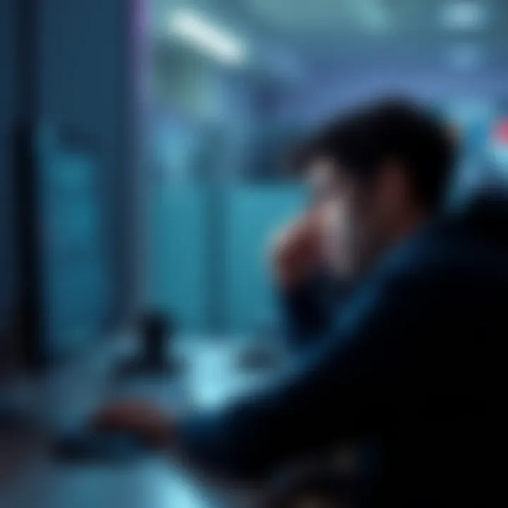 A person looking frustrated, sitting at a computer with a passcode error message on the screen