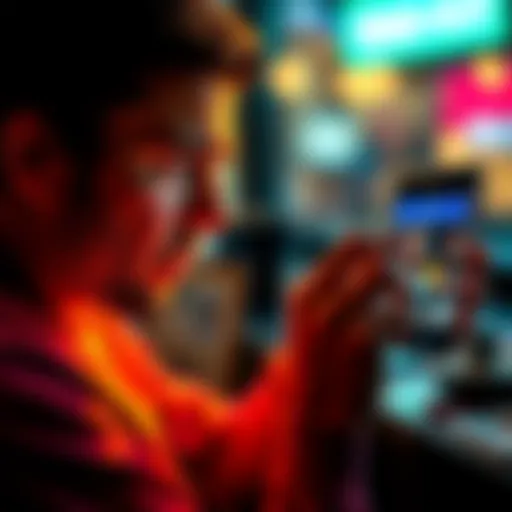 Individual looking frustrated at a smartphone displaying unresponsive ads after viewing